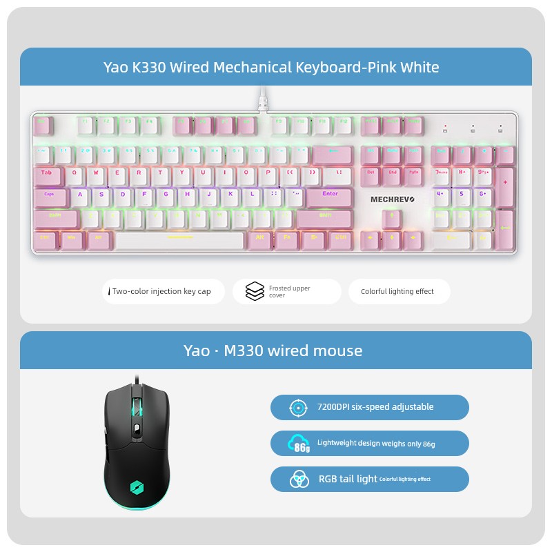 MECHREVO Yao Series Wired Alternate Action Or Ergonamic Mechanical Keyboard