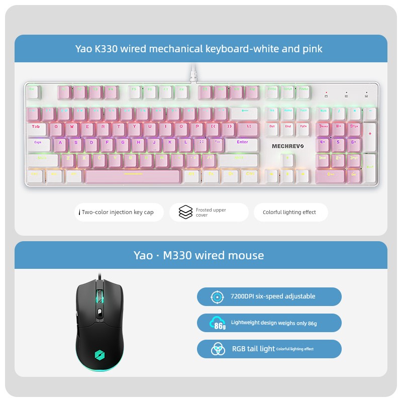 MECHREVO Yao Series Wired Alternate Action Or Ergonamic Mechanical Keyboard