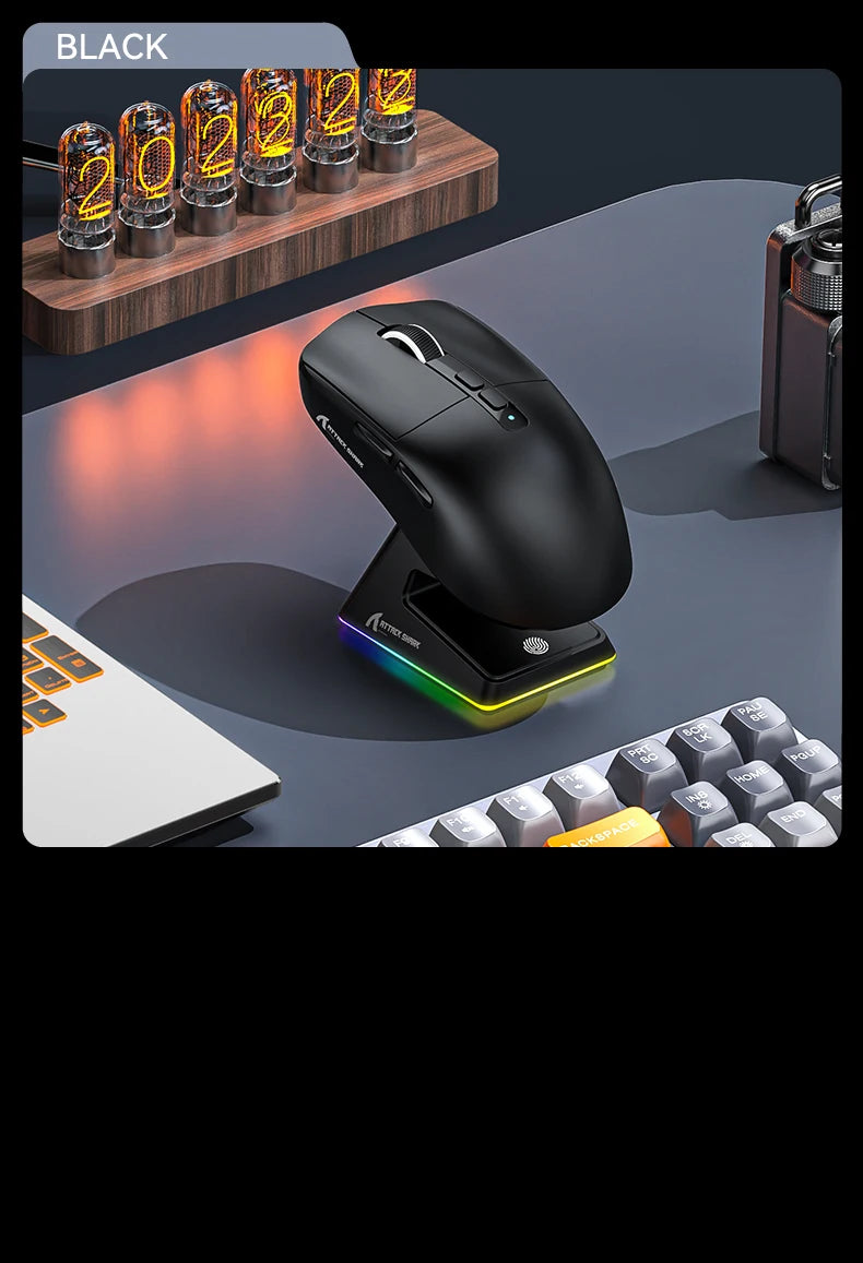 X6 PAW3395 Bluetooth Mouse , Tri-Mode Connection, RGB Touch Magnetic Charging Base, Macro Gaming Mouse