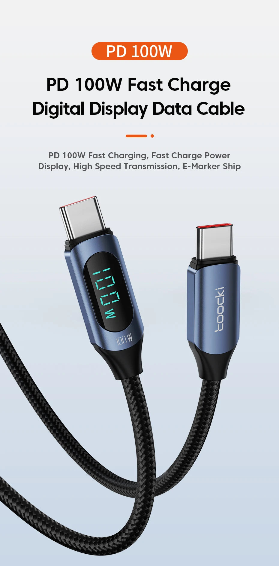 Toocki Type C to Type C Cable 100W PD Fast Charging Charger USB C to USB C Display Cable For Xiaomi POCO F3 Realme Macbook iPad