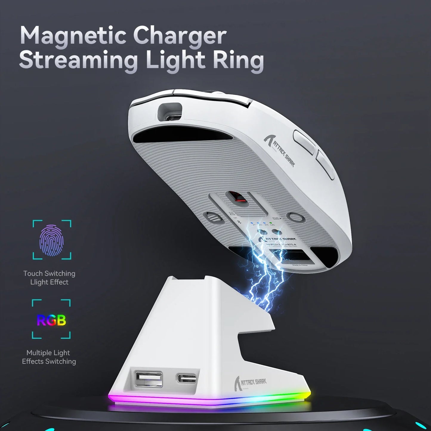 X6 PAW3395 Bluetooth Mouse , Tri-Mode Connection, RGB Touch Magnetic Charging Base, Macro Gaming Mouse