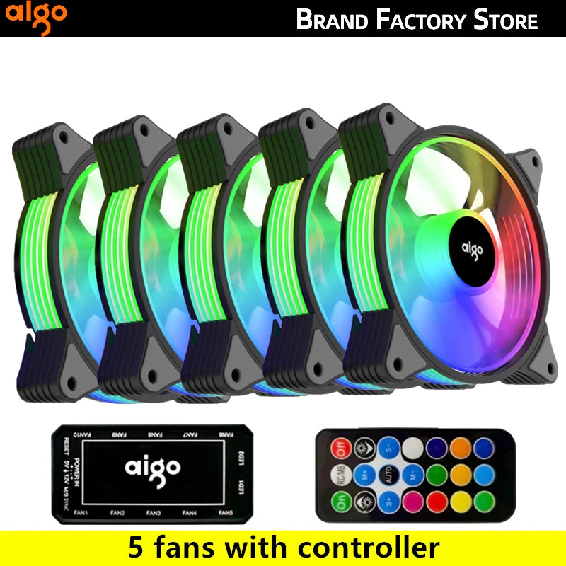 Aigo AR12 120mm PC Gamer Computer Case Fan RGB 12v Heatsink Aura Sync Cooler Argb Silent Controller Kit Fan Cooling Ventilador