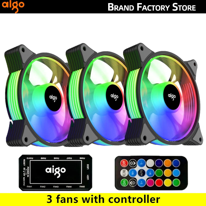 Aigo AR12 120mm PC Gamer Computer Case Fan RGB 12v Heatsink Aura Sync Cooler Argb Silent Controller Kit Fan Cooling Ventilador