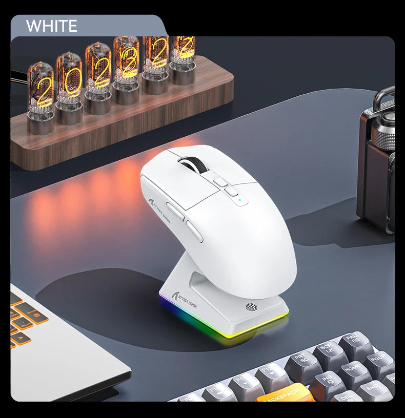 X6 PAW3395 Bluetooth Mouse , Tri-Mode Connection, RGB Touch Magnetic Charging Base, Macro Gaming Mouse