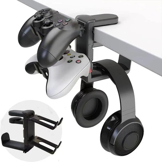 Under Desk Hook For PS5 Game Controller & Headphone Holder Headset Hanger 360 Rotating Arm Clamp Headphone Stand