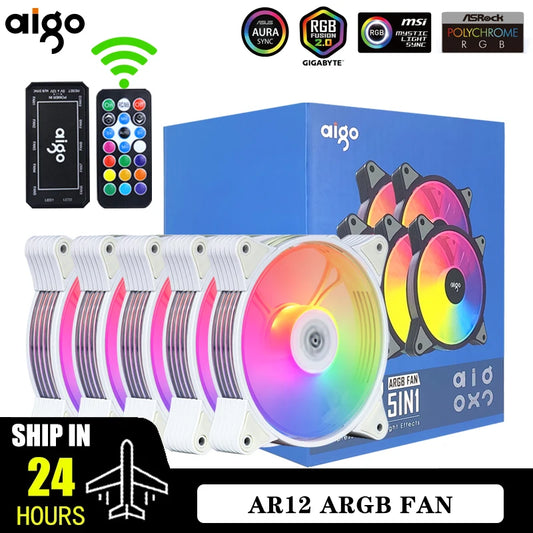 Aigo AR12 White 120mm PC Computer Case Fan Cooling Cooler 6PIN Adjustable RGB Led 12cm Mute Ventilador Adjust Speed 5V ARGB Fans