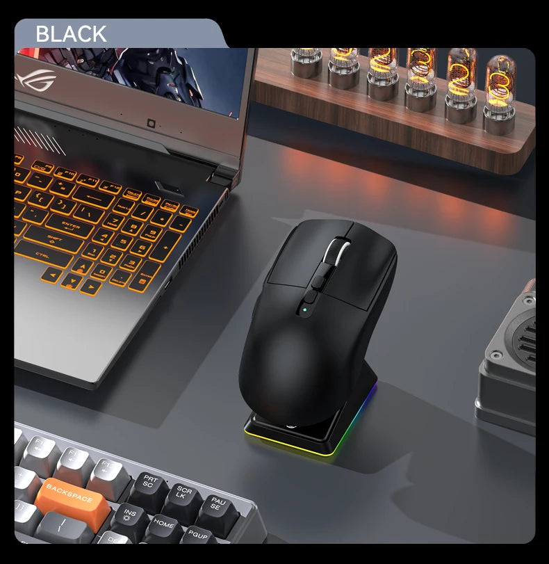 X6 PAW3395 Bluetooth Mouse , Tri-Mode Connection, RGB Touch Magnetic Charging Base, Macro Gaming Mouse