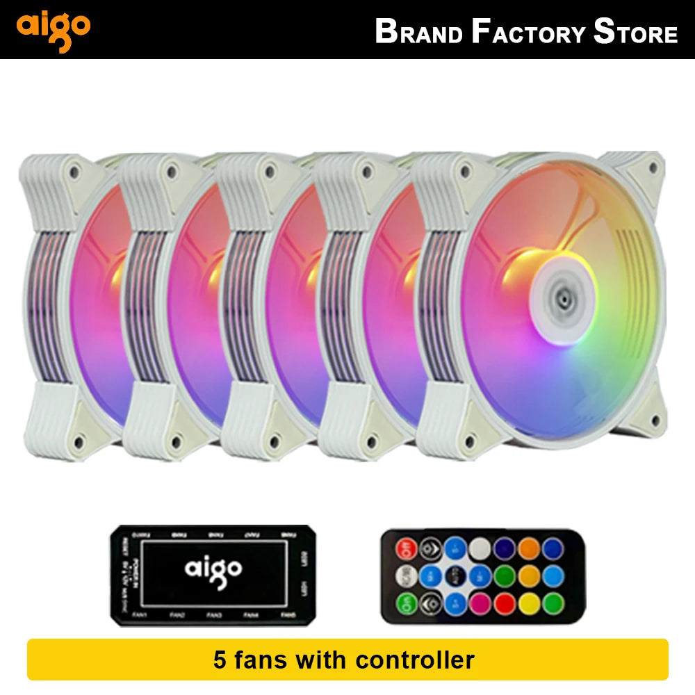 Aigo AR12 White 120mm PC Computer Case Fan Cooling Cooler 6PIN Adjustable RGB Led 12cm Mute Ventilador Adjust Speed 5V ARGB Fans