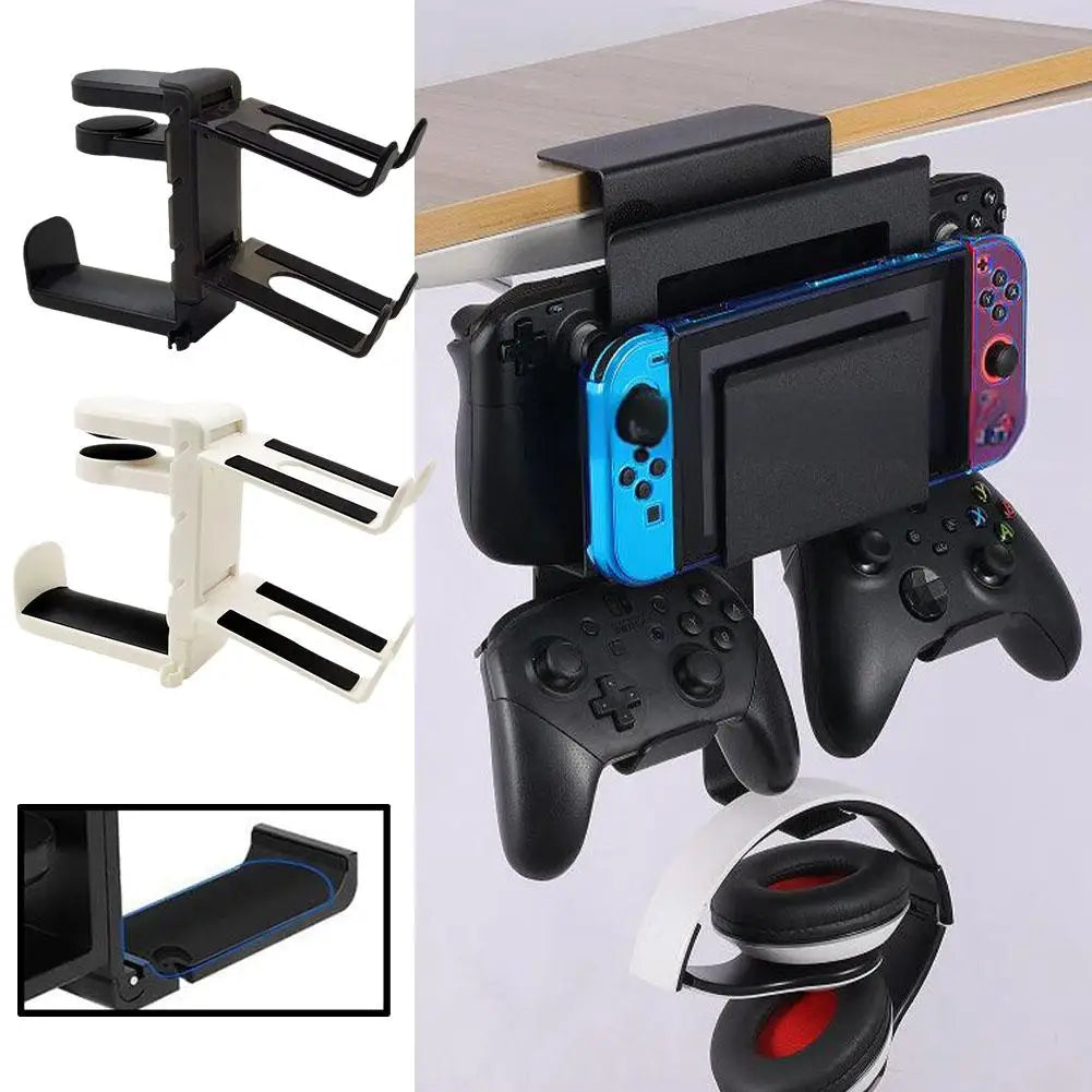 Under Desk Hook For PS5 Game Controller & Headphone Holder Headset Hanger 360 Rotating Arm Clamp Headphone Stand